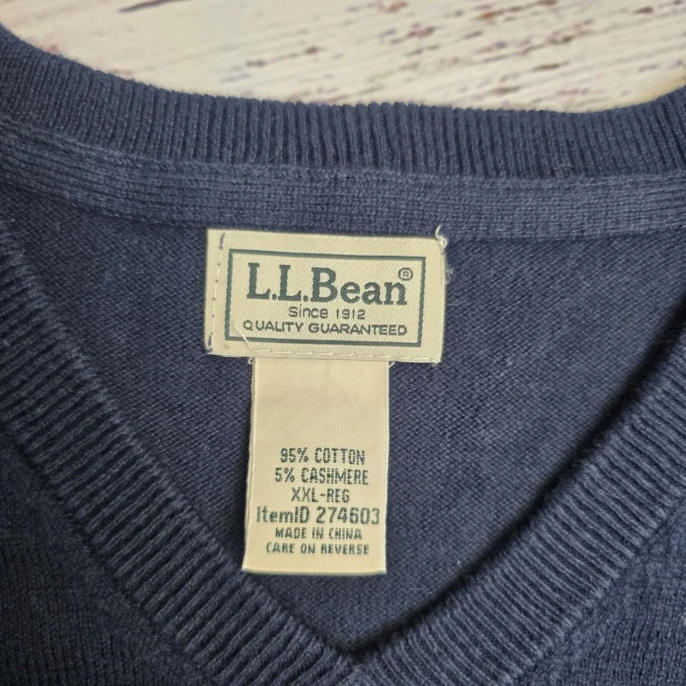 LL Bean Mens Wicked Soft‎ Sweater V Neck Cotton Cashmere Blend XXL Navy Blue